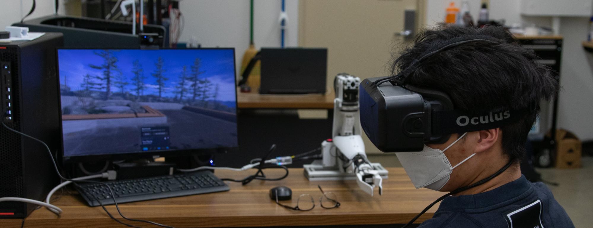 A student using a virtual reality