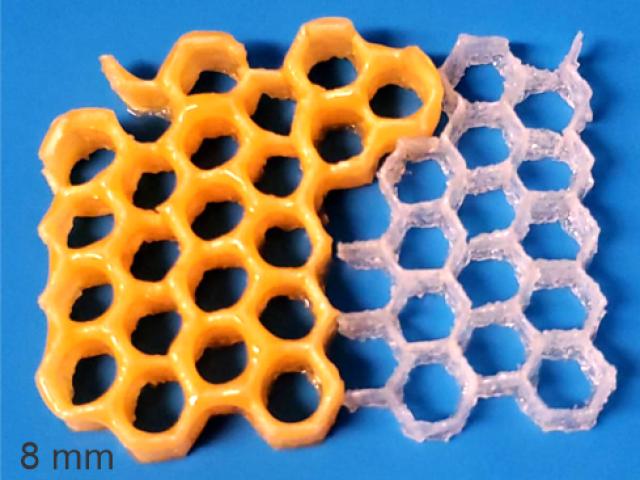 Yellow printed honeycomb on a blue background, 8mm large