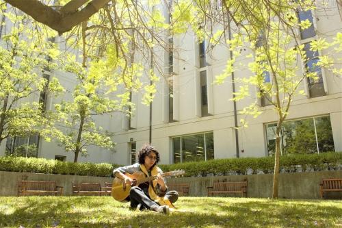 Gallardo's graduation photoshoot at Shields Library, 2018 (Photo Courtesy: Kayana Leung)