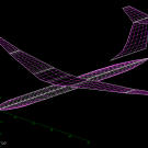 An airplane design made of pinks, white and green lines on a black background